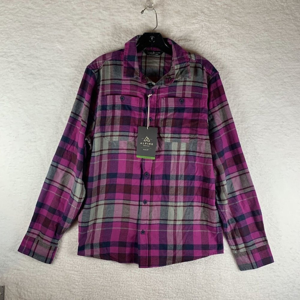 Alpine Design Flannel‎ Shirt Men Small Pink Plaid Cotton Collar Long Sleeve 7023